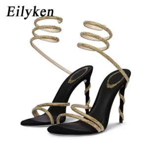 Eilyken Crystal Rhinestone Open Toe Woman Sandals Design Sexy Thin High Heels Party Prom Shoes