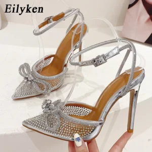 Eilyken New PVC Transparent Women Pumps Sexy Butterfly-knot CRYSTAL High Heels Pointed Toe Wedding