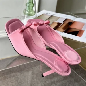 Eilyken Summer Fashion Butterfly-knot Satin Women Slipper Slip On Ladies Sandal Thin High Heel