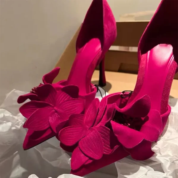 Elegant Woman High Heeled Shoes Sweet Rose Closed Toe Footwear 2023 Summer Slingback Pointed Fashion