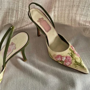 Embroidered Stiletto Heel Sandals Women Elegant High Heels Slingback Sandals 2024 Summer China