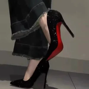 Fashion Plus Size High Heel Women's Shoes Black Red Sexy 9cm Banquet Party Women's Shoes Sequined