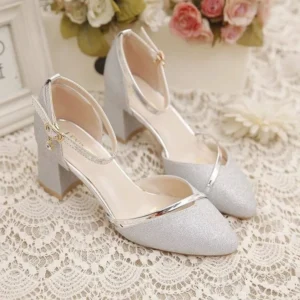 Fashion Spring and Summer Black High-heeled Shoes Women's High-quality Silver Wedding High-heeled