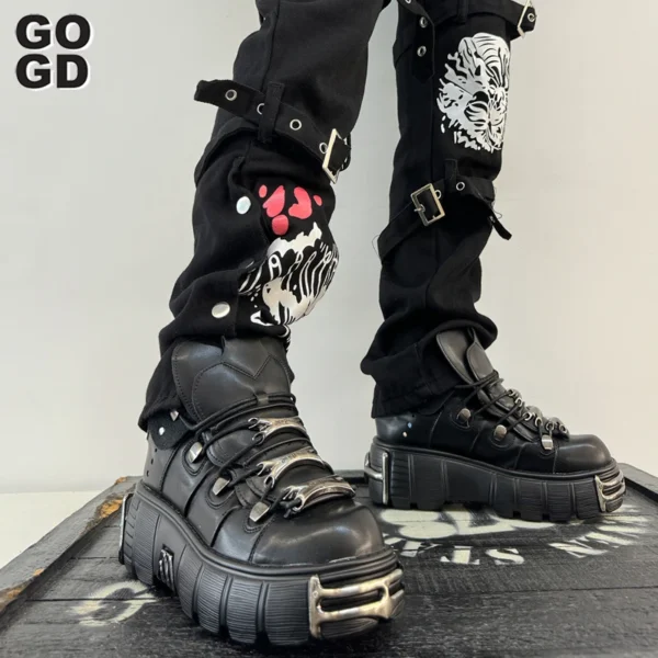 GOGD Brand Fashion Women's Platform Ankle Boots 2023 New Dark Punk Style High Heels Metal Decoration