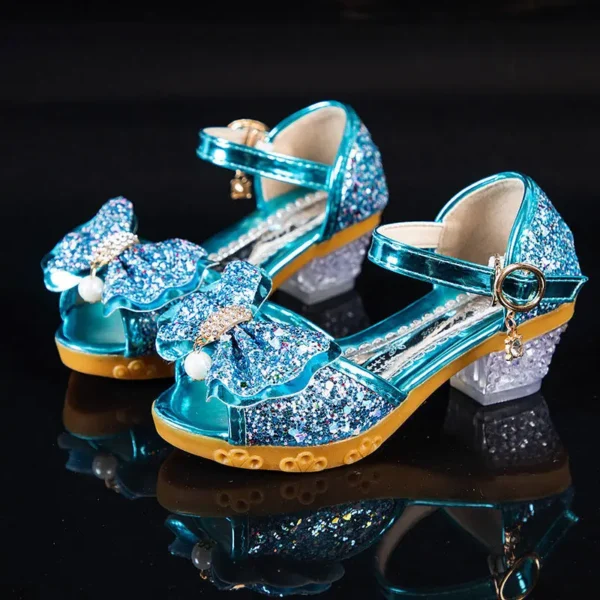 Girls Sandals Summer 2021 New Children's Princess Shoes Little Girls High-heeled Bow-knot Crystal