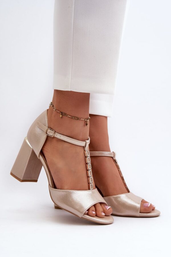 High-heeled suede sandals with rhinestones, gold Aniya