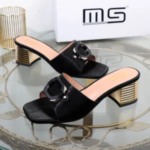 High-heeled women's slippers Summer of 2024 new thick-heeled square buckle plus size sandals wear