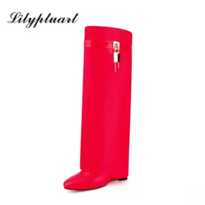 Knee-length Zipper Boots for Women Thick Soles Shoes Shark Lock High Heels Designer Fashion