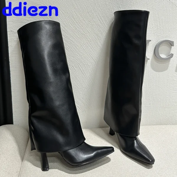 Ladies Modern Knee High Heels Boots Autumn Spring Fashion Slip On Female Pumps Footwear New Shoes