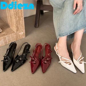 Ladies Pumps Shoes Fashion Buckle Strap Luxury 2024 Spring Female Slides Shallow Thin High Heels