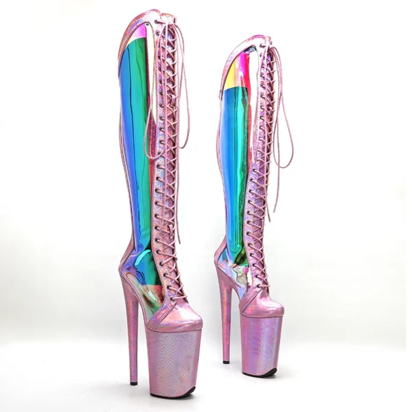 Leecabe 23CM/9inches Snake Pink holographic Upper fashion lady High Heel platform Pole Dance