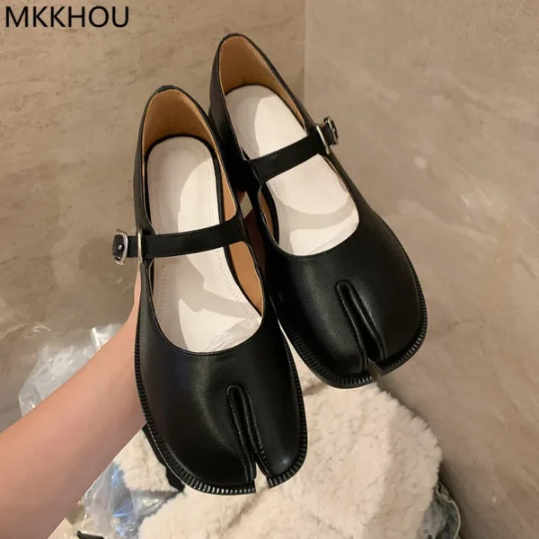 MKKHOU Fashion Women's Shoes New High Quality Leather Split Toe Mary Jane Shoes Comfortable Low Heel