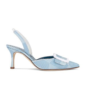 Manolo Blahnik HIGH HEELS in Light Blue & White Printed Fabric - Blue. Size 40 (also in 37, 38.5, 39.5).