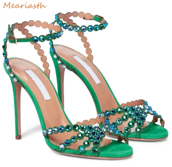 Meariasth Clear PVC Crystal Sandals Blue Peep Toe Buckle Strap Thin High Heels Sandals Woman Summer