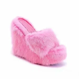 New Fur Slippers Women's Wedge Heel Shoes Women High-heeled Furry Drag Fashion Outdoor All-match