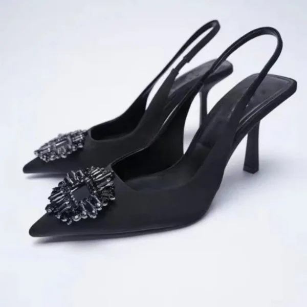 New High-heeled Sandal A Word Back Trip with Rhinestone Decorated Bao Head Sandal Pointed Single