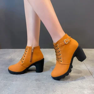 New Spring Winter Women Pumps Boots High Quality Lace-up European Ladies Shoes PU High Heels Boots