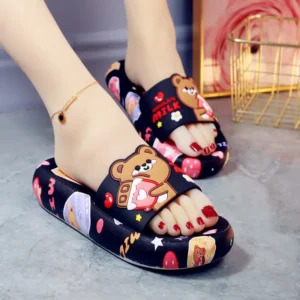 Online popularity cartoon cute bear home bathroom Cool sandals slippers anti slip high heels 2023