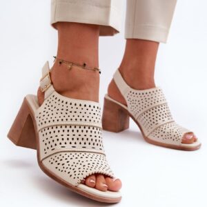 Openwork High Heeled Sandals Sergio Leone Light Beige