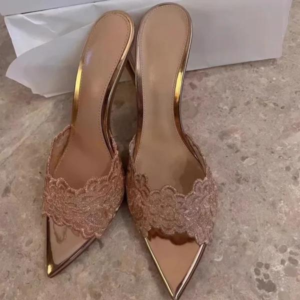 Pointed Banquet High Heels Women 2024 Spring New Arrival Embroidered Stiletto Shoes Champagne Gold