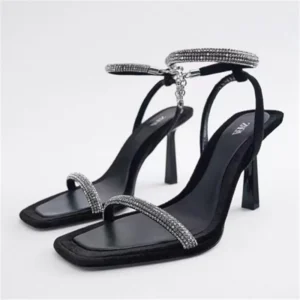 Rhinestone Ladies High Heels 2023 Elegant Sandals Women Chain Thin Heels Party Shoes New Women's