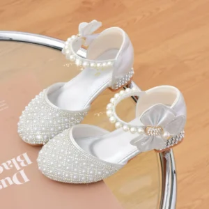 Rhinestones Princess Girls Party Shoes Children Shiny Crystal Bow High Heels Girls Sandals Summer