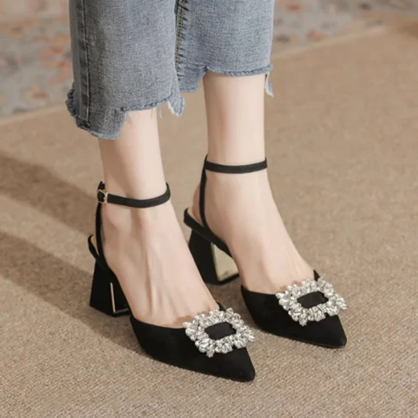 Rimocy Ankle Strap Crystal Sandals for Women Pointed Toe High Heels Sandalias De Mujer Shiny