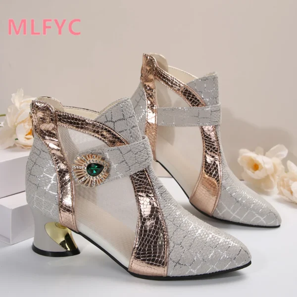 Spring and Summer New High Heel Mesh Boots Hollow Mesh Sandals Thick Heel Fashion Women's Shoes