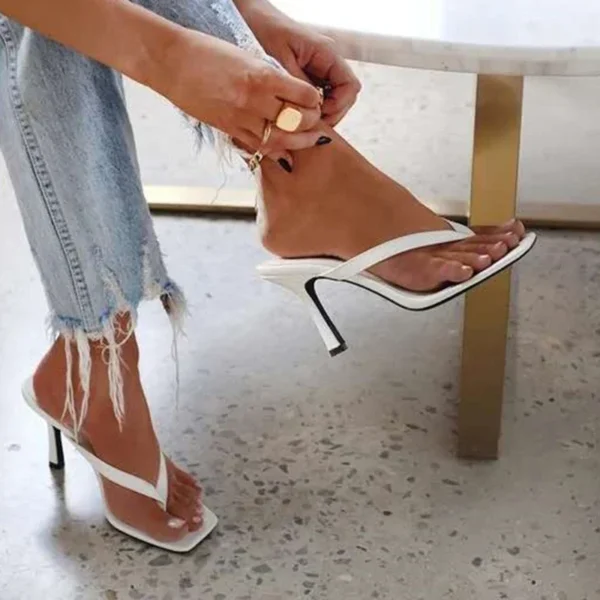 Stylish Women's Heel Flip Flops Black High Heels White Sandals Women Mules Slippers Ladies Summer