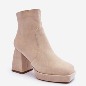 Suede ankle boots with massive high heels, light beige Abnous