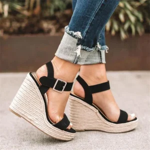 Summer Platform Sandals Women Peep Toe High Wedges Heel Ankle Buckles Sandalia Espadrilles Female