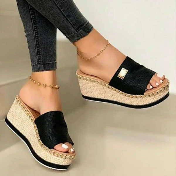 Summer Wedges Slippers Platform High Heels Women Slipper Ladies Outside Shoes Basic Clog Wedge