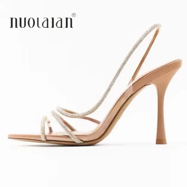 Summer Women High Heel Sandals Transparent PVC Heels Luxury Rhinestone Strap Slingbacks Female Sexy