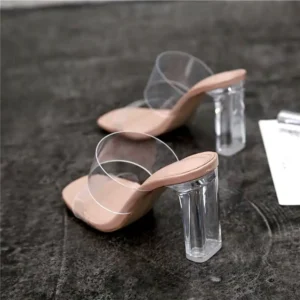 Summer Women Pumps Sandals PVC Jelly Slippers Open Toe High Heels Women Transparent Perspex Slippers