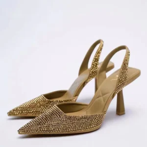 Summer Women's Gold Sandals New Sexy Sandals Elegant Women's High Heels Pointed Toe High Heels