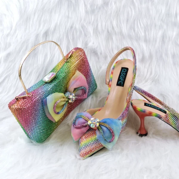 The latest INS Style Pointed Rhinestone Shallow Mouth Temperament High Heels Rainbow Color Women's