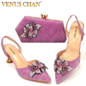 The latest INS style Colorful Bow All-match Pointed Rhinestone Stiletto High Heels Royal Pink Color