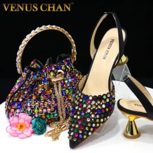 Venus Chan 2023 New INS High-Heeled Pointed Toe Wedding Shoes Colorful Full Diamond Design Shoe and