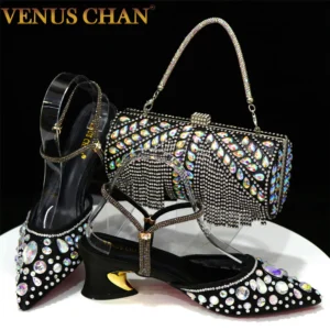 Venus Chan 2023 Newest INS Style Lace Elegant High Heels Pointed-Toe Nigeria Popular Design African