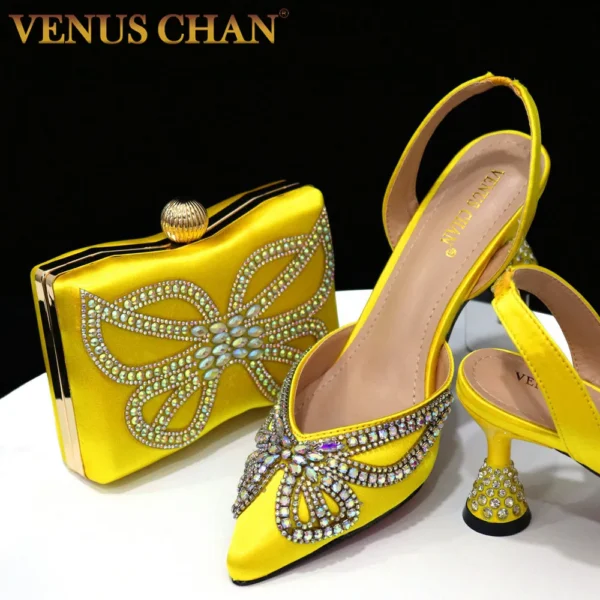 Venus Chan 2023 Yellow Classy Bowknot Pointed Toe Women's Shoes High Heel Elegant Sandals Shallow