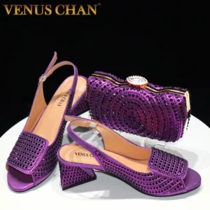 Venus Chan High Heel Shoes and Bag Matching Set Nigerian Party for Woman Pumps Purple Color Elegant