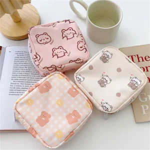 Women Girls Kawaii Cosmetic Makeup Tampon Bear Napkin Pouch Storage Bag Coin Purse Sanitary Pads Bag