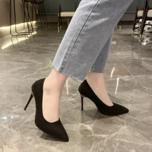 Women New Mid Heeled Sandals Black 6-8-10cm Pointed Thin Heeled Baotou Banquet High Heeled Shoes