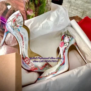 Women White Patent Leather Eiffel Tower Red Lips Printed Wedding Shoes 12cm Sky High Heel Pointed