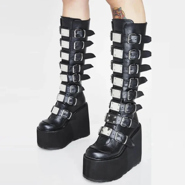 Women's Cosplay High Boots Winter Long Tube Leather Knight Boot Punk Gothic Classic Black High Heel