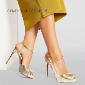 Women's High Heels Shoes Design Fashion Summer Pumps Luxury Party Wedding Gold Patent Leather