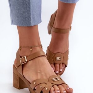 Women's high-heeled sandals made of eco leather, brown Assames