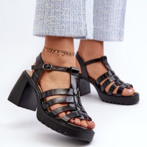 Women's patent leather sandals with high heels, Black Aninifer