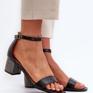 Women's sandals made of eco leather with embellished high heels, black Wiatalia