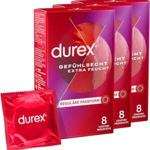 durex Kondome Durex Gefühlsecht Extra Feucht Kondome 3 x 8 Stück Packung, 3 St., Easy-On-Form